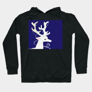 White Winter Stag Watercolor Illustration Hoodie